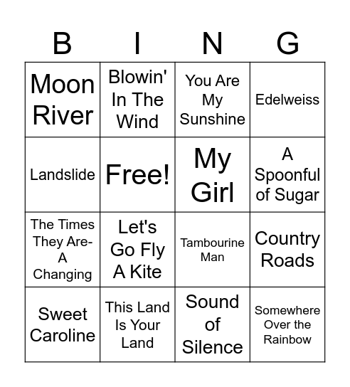 Music Bingo Card