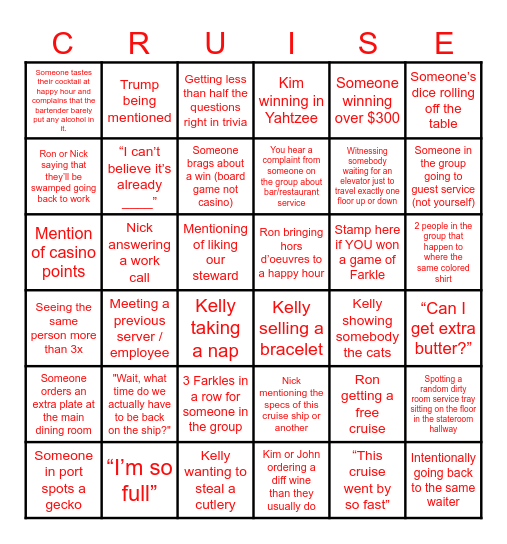 Bingo Nanny Bingo Card
