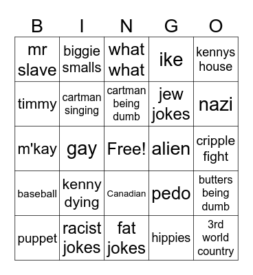 south park Bingo Card
