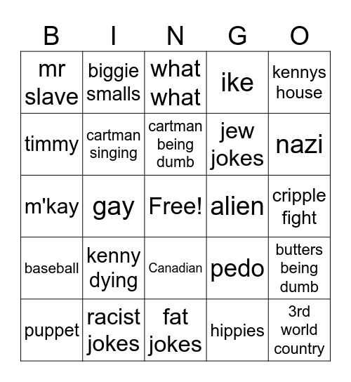 south park Bingo Card