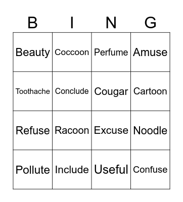 Word Work Bingo Card