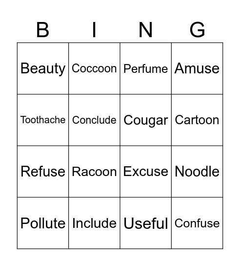 Word Work Bingo Card