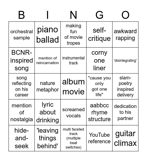 life1 bingo Card