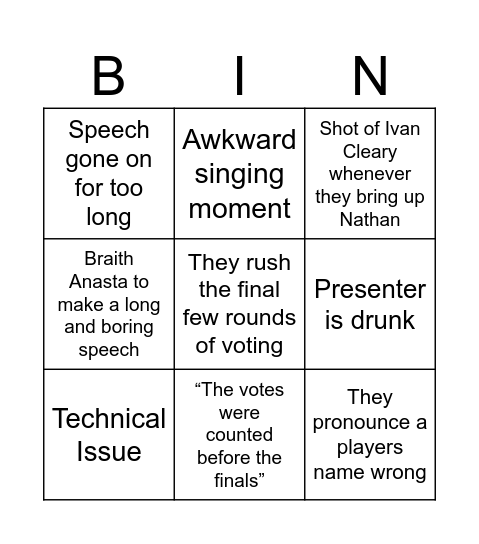 Dally M’s Predictions Bingo Card