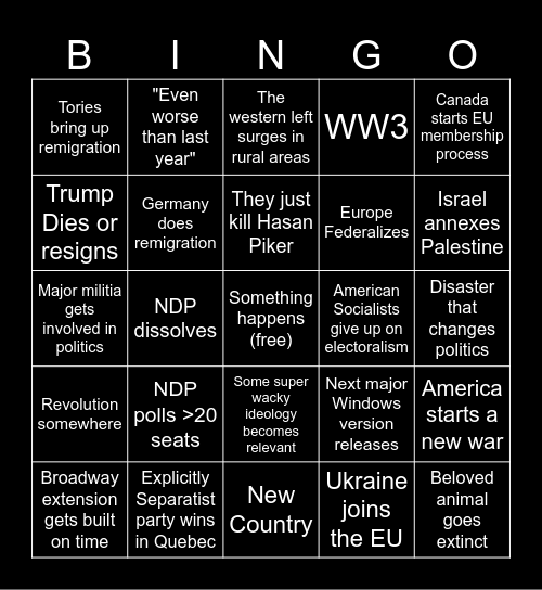 2027 Bingo Card