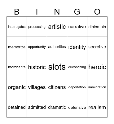 Vocabs Review Bingo Card
