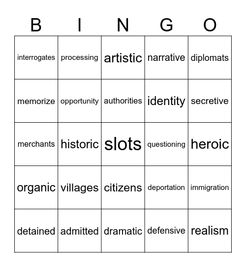 Vocabs Review Bingo Card