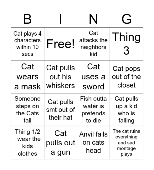 Cat Bingo Card