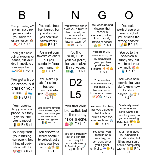 D2 L5 Fortunate or Unfortunate? Bingo Card