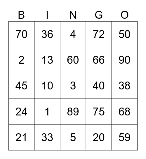 Untitled Bingo Card