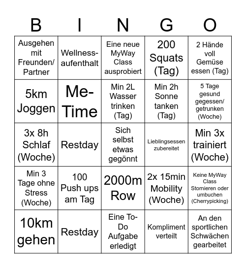MyWay Bingo Card