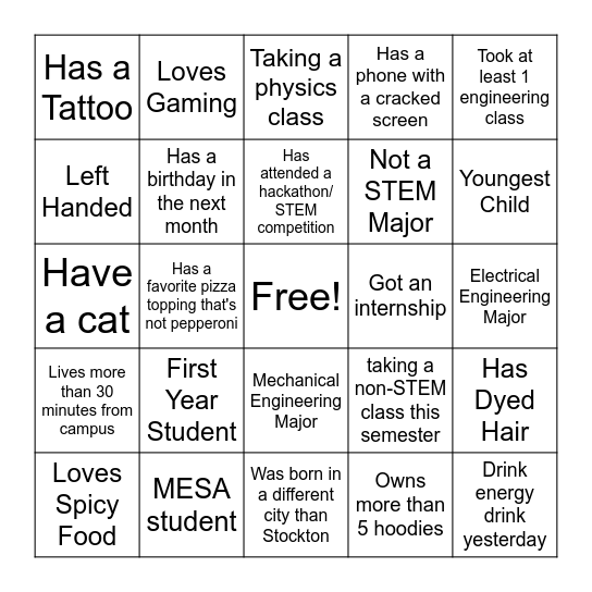 Get To Know You BINGO! Bingo Card