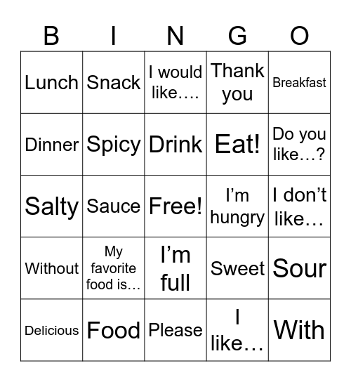 Food Bingo Card