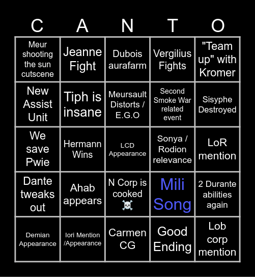 Canto X Part 3 Bingo Card