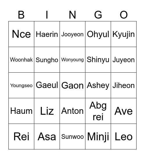 Bingo Bing Bing with Kyujin! Bingo Card