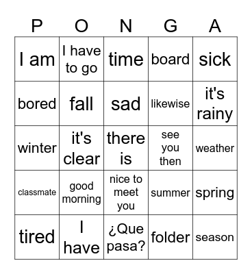 Vocabulary: Para comunicar Bingo Card