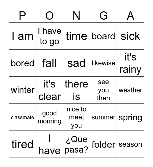 Vocabulary: Para comunicar Bingo Card