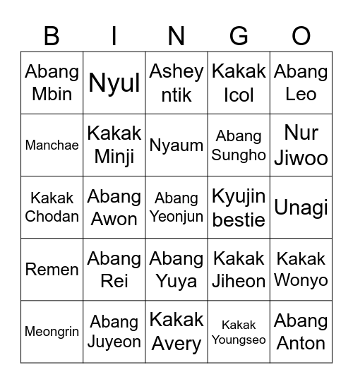 Bingo Bing Bing with Kyujin! Bingo Card