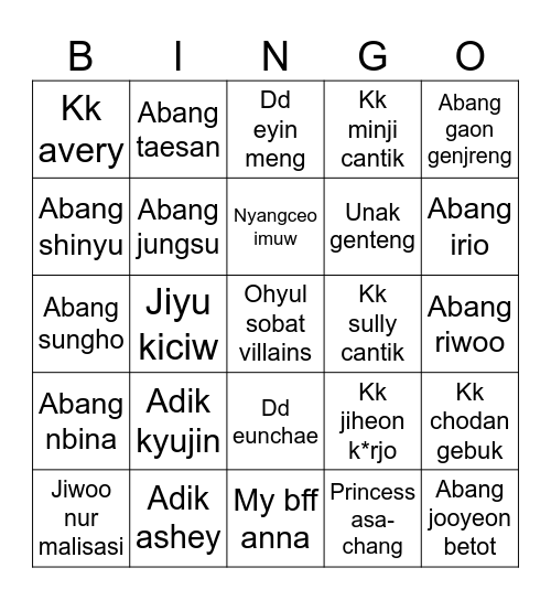 Bingo Bing Bing with Kyujin! Bingo Card