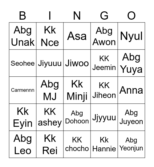 Bingo Bing Bing with Kyujin! Bingo Card