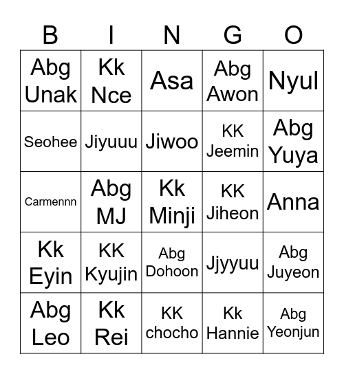 Bingo Bing Bing with Kyujin! Bingo Card