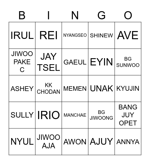 Bingo Bing Bing with Kyujin! Bingo Card