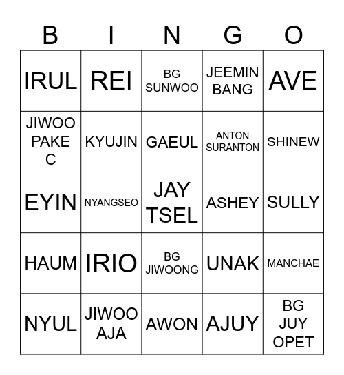 Bingo Bing Bing with Kyujin! Bingo Card