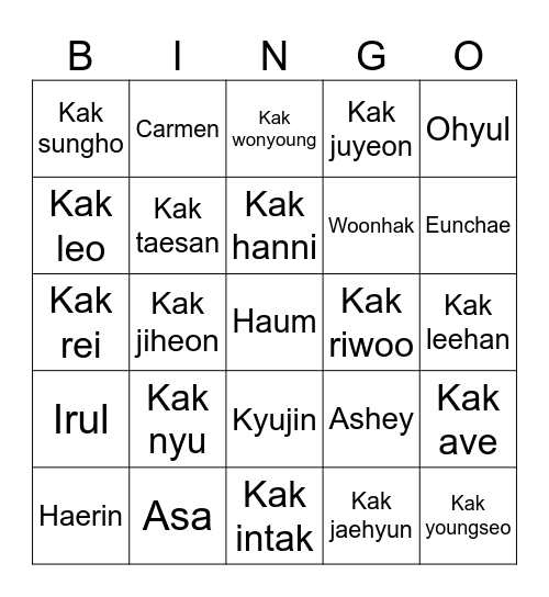Bingo Bing Bing with Kyujin! Bingo Card