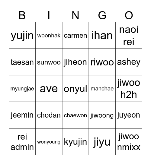 Bingo Bing Bing with Kyujin! Bingo Card