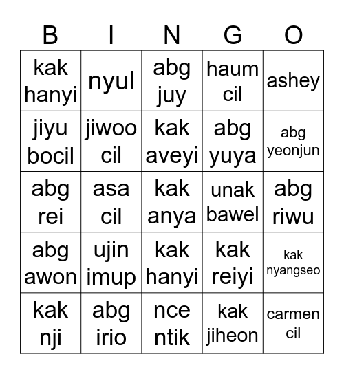 Bingo Bing Bing with Kyujin! Bingo Card