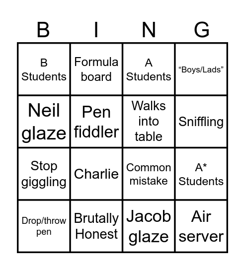 Jones Bingo Card