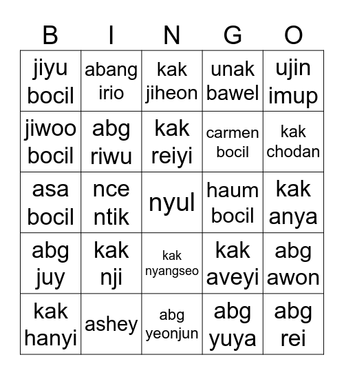 Bingo Bing Bing with Kyujin! Bingo Card