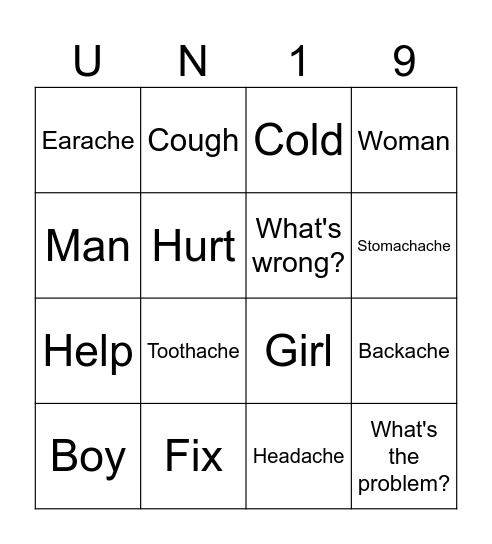 Unit 19 Bingo Card