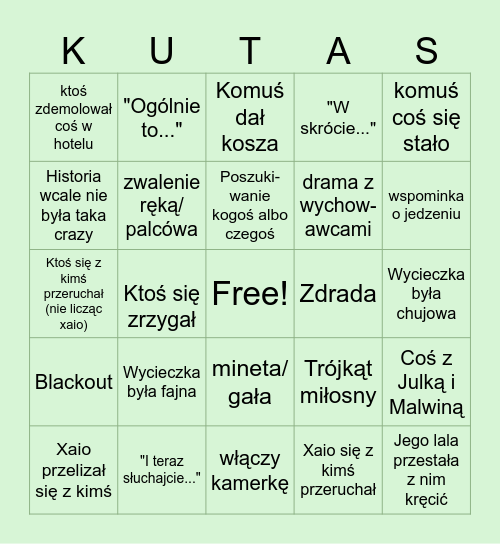 KUTAS XAIO Bingo Card