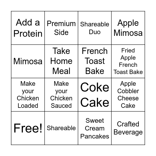 Cracker Barrel Bingo Card