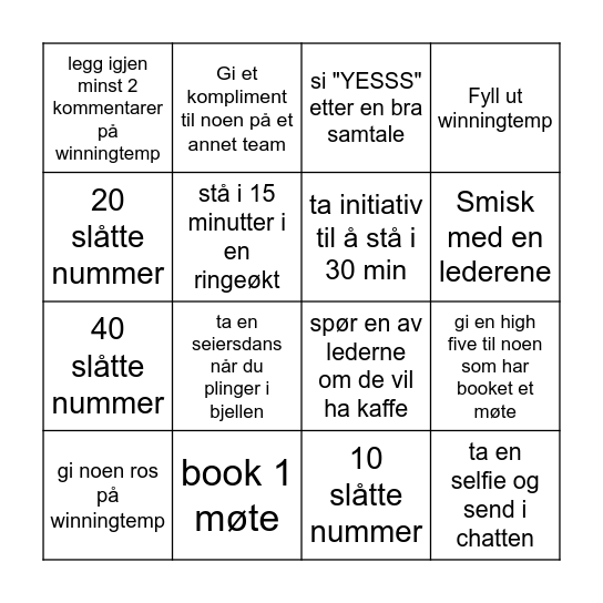 WINNINGTEMP TIRSDAG! Bingo Card
