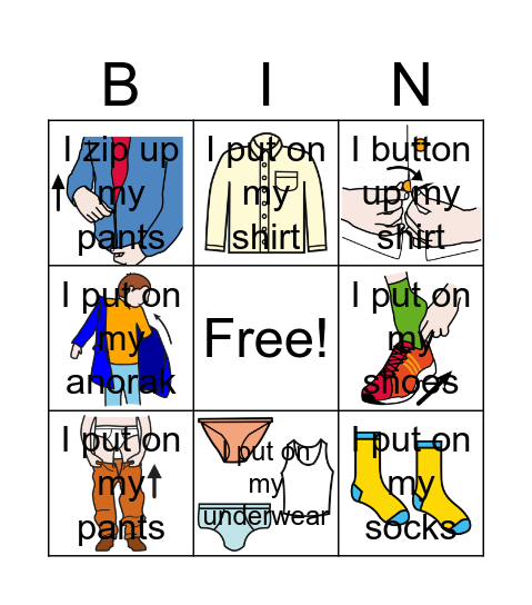 I get dressed Bingo Card