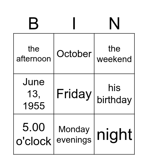 Untitled Bingo Card