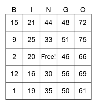 Untitled Bingo Card