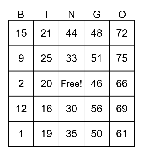 Untitled Bingo Card
