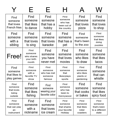 Howdy, Stranger! Bingo Card