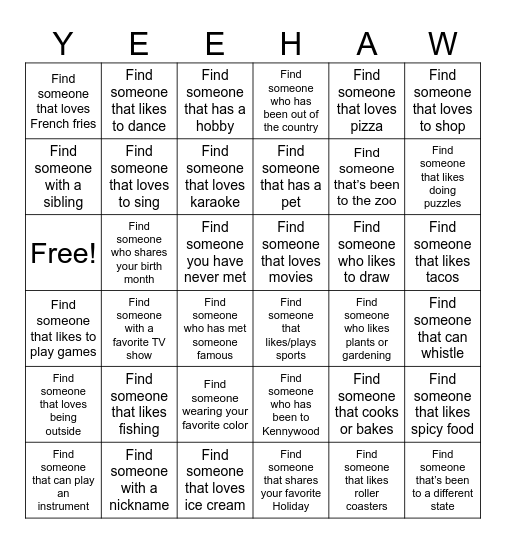 Howdy, Stranger! Bingo Card