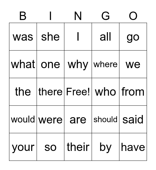 Tricky Words Review Bingo Card