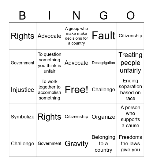 Rights and Government Bingo Card