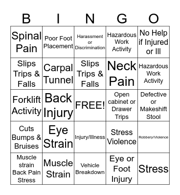 Safety Bingo Card