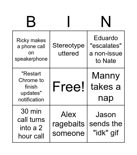Untitled Bingo Card