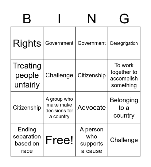 Rights and Government Bingo Card
