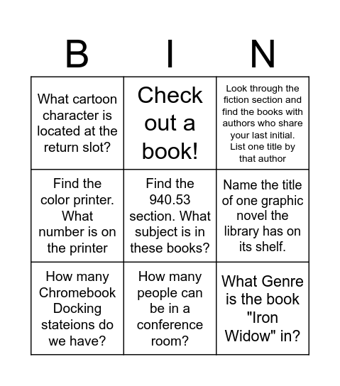 MTHS Library Bingo Card