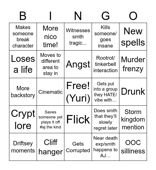 AJ event predicts!!! Bingo Card