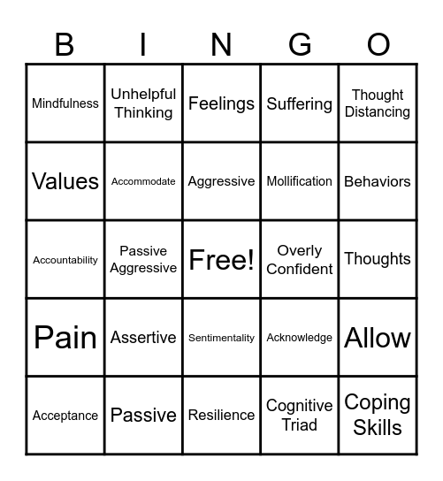 Mental Health Bingo Card